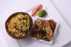 KOKUM AND COCONUT CHITRANNA WITH SPINY GOURD CRISPYS